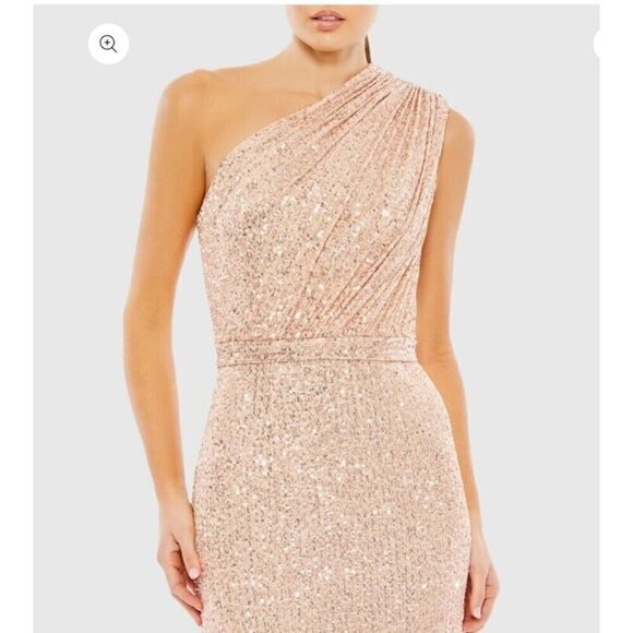 MAC DUGGAL Womens Size 0 Gold SEQUINED RUCHED 1 SHOULDER Formal GOWN Dress 26694 - Picture 3 of 11